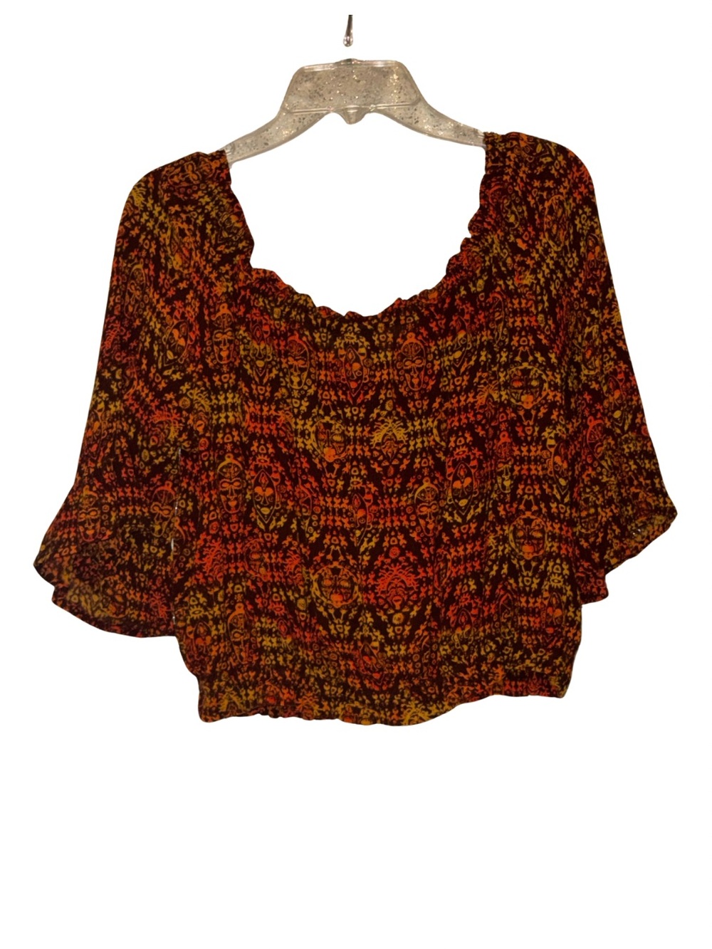 feathers Multi Color Off-Shoulder Crop Top - Picture 2 of 4